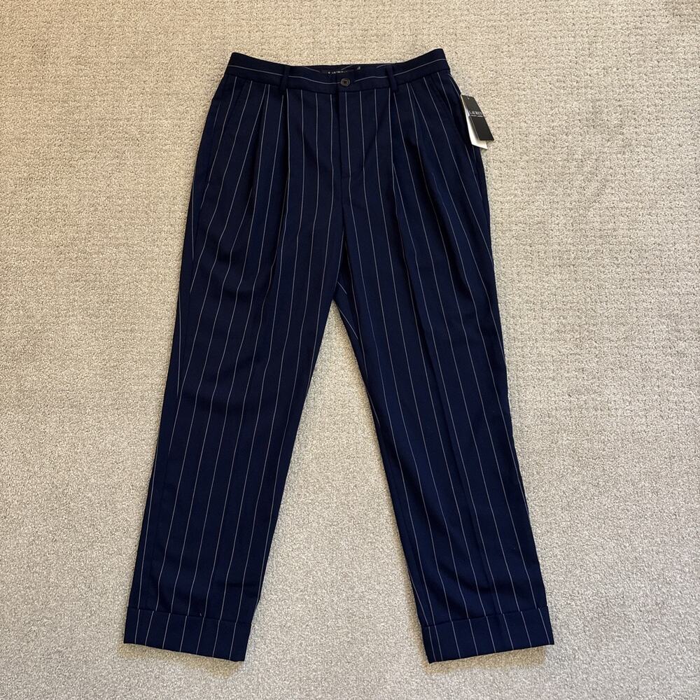 Lauren Ralph Lauren Pin Striped Trouser Pants Women's Sz 8 Navy Blue 28” In NWT